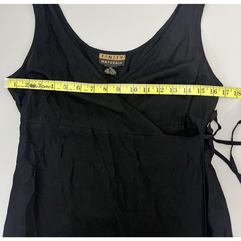 Finity Naturals Linen Blend Midi Wrap Dress 4 Black V Neck Sleeveless Minimalist - Picture 8 of 12